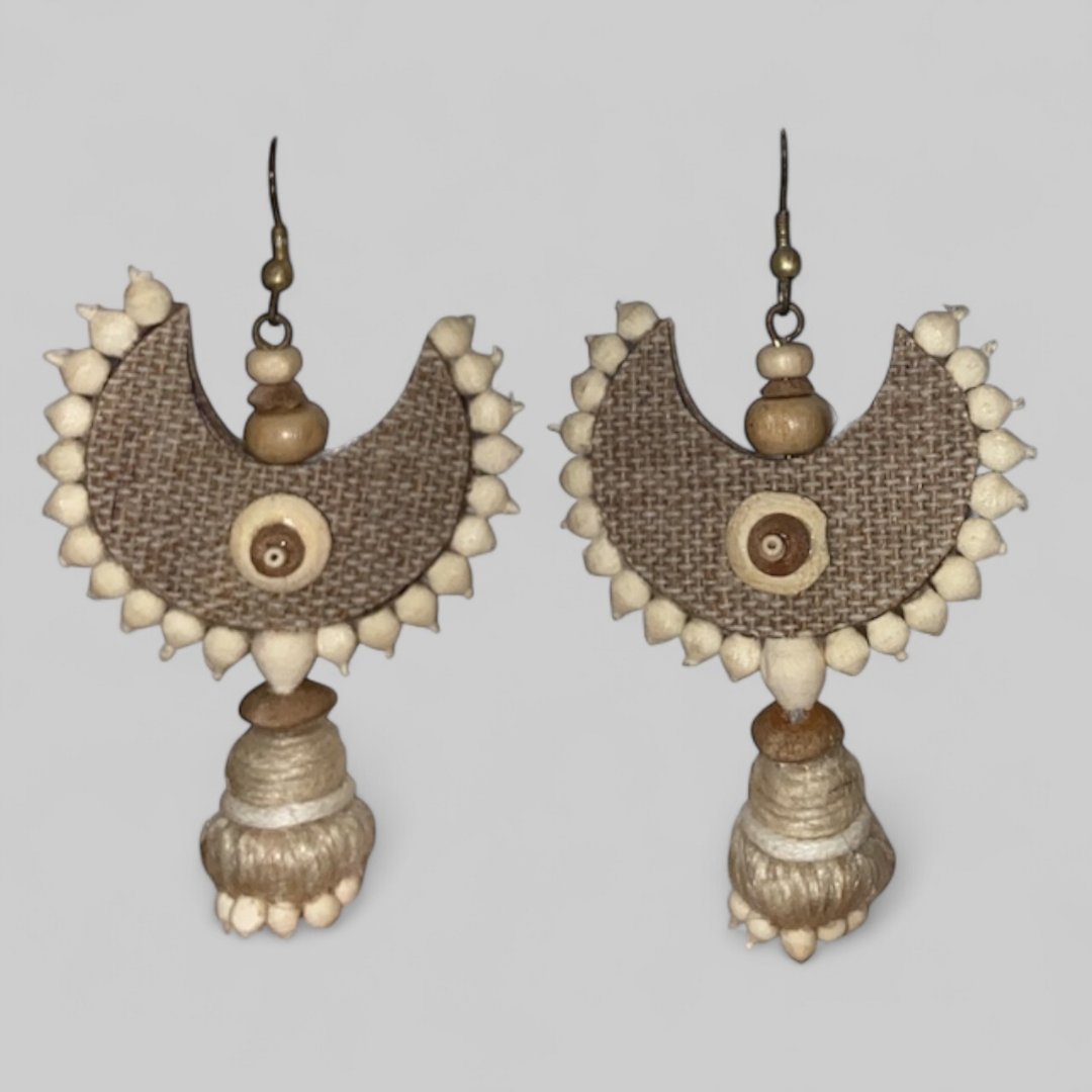 Beige Jute Earrings – Handcrafted, Eco-Friendly | Johar Craft