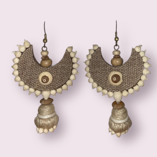 Beige Jute Earrings – Handcrafted, Eco-Friendly | Johar Craft