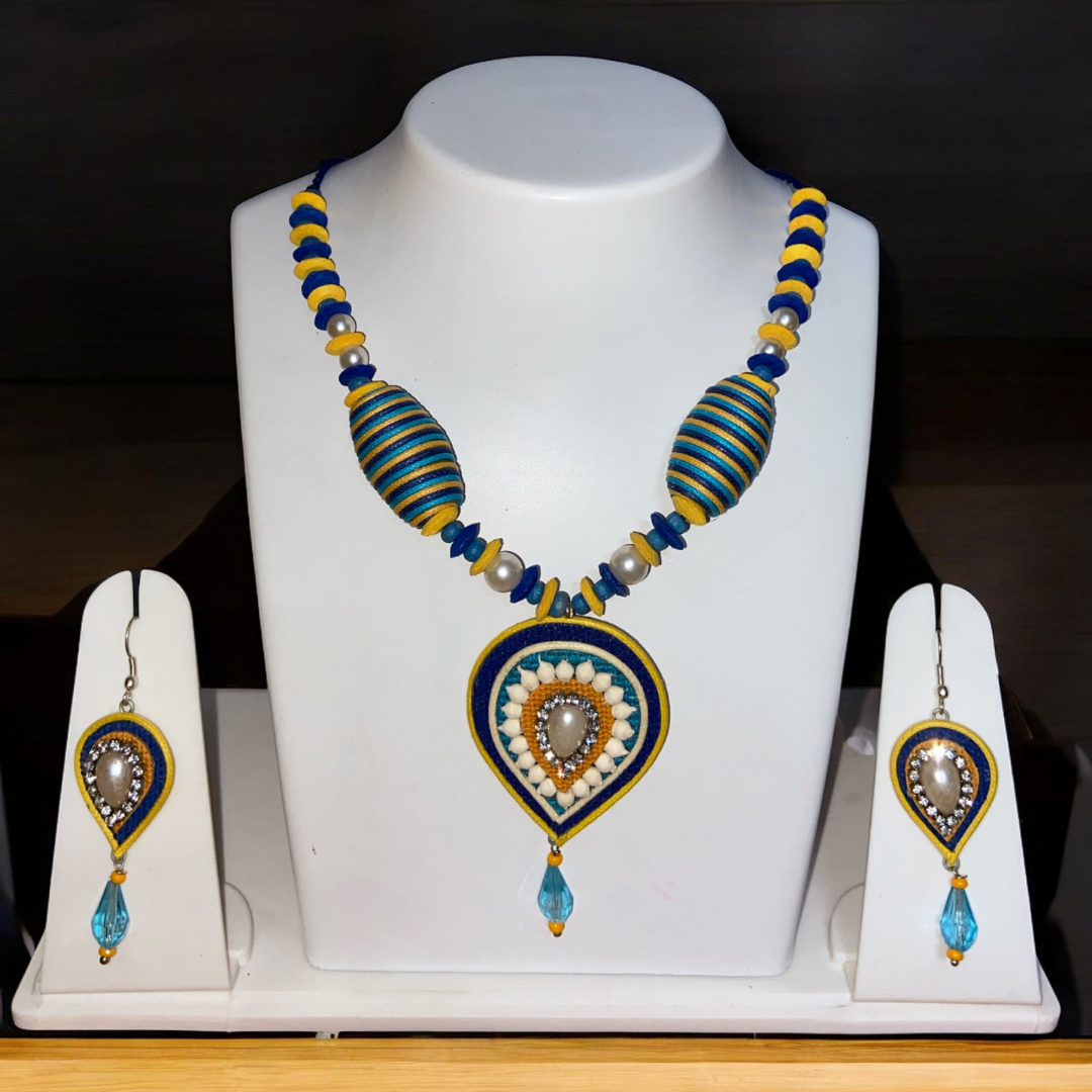 Handcrafted Jute Necklace Set for Women - Blue