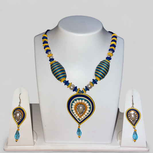 Handcrafted Jute Necklace Set for Women - Blue