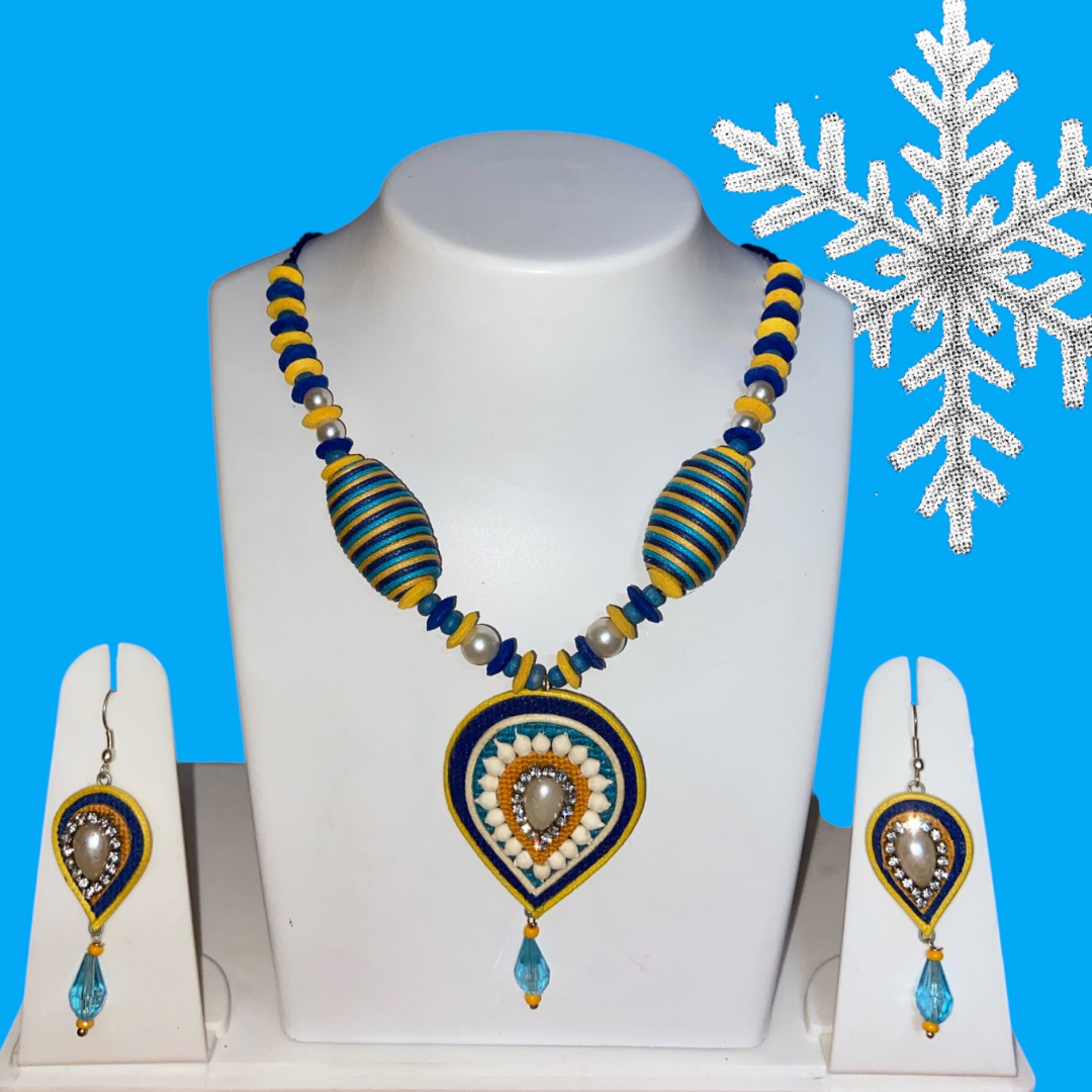 Handcrafted Jute Necklace Set for Women - Blue