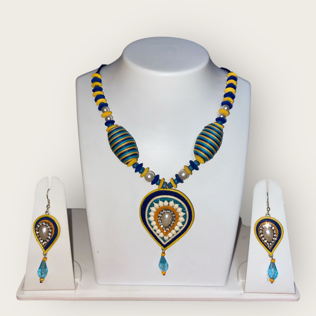 Handcrafted Jute Necklace Set for Women - Blue