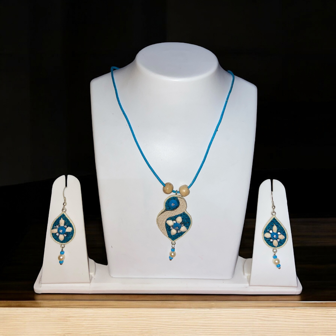 Handcrafted Jute Necklace Set for Women - Blue - Small
