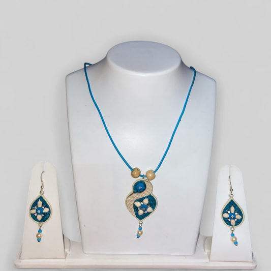 Handcrafted Jute Necklace Set for Women - Blue - Small