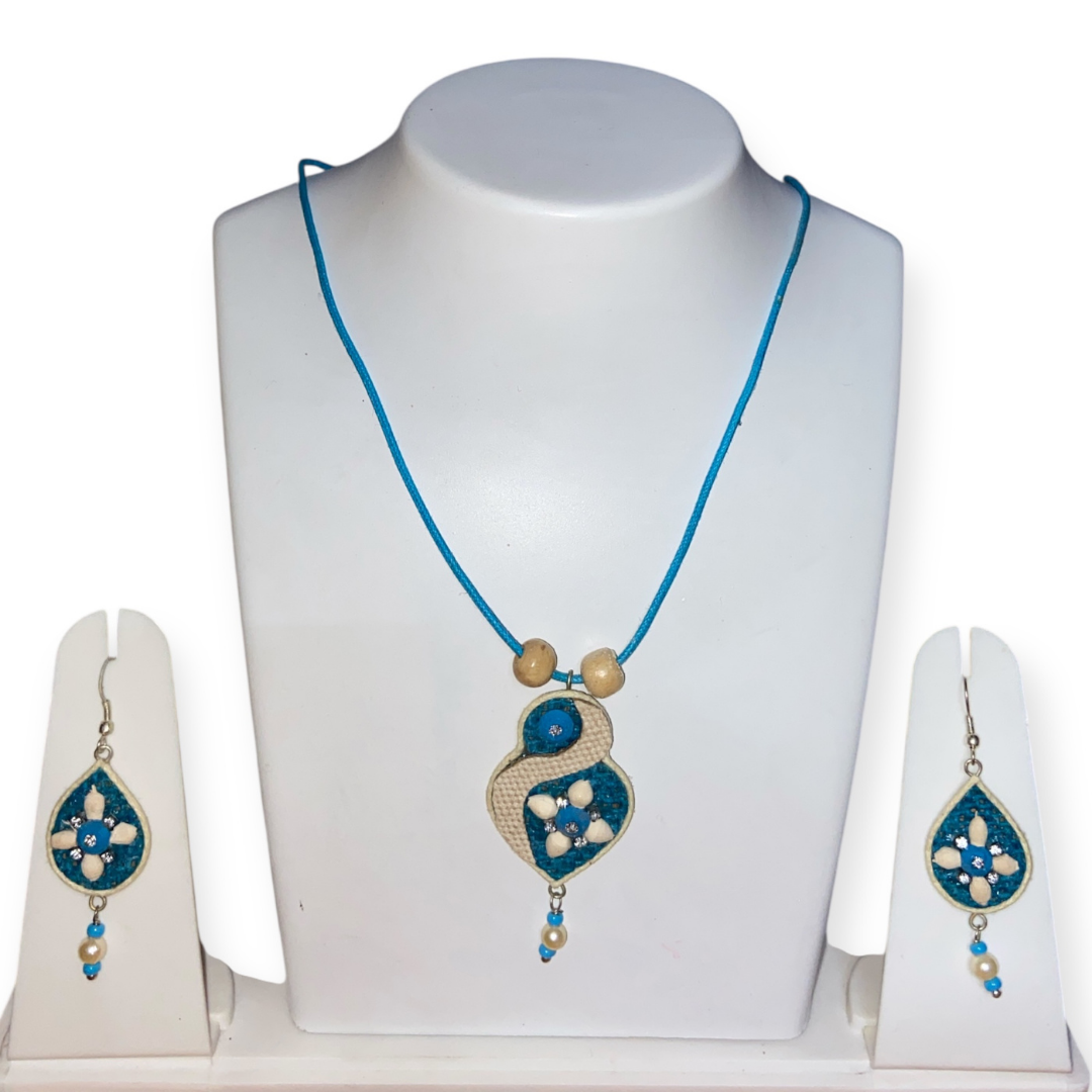 Handcrafted Jute Necklace Set for Women - Blue - Small