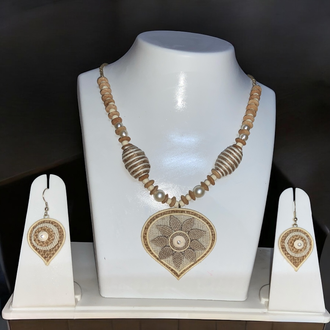 Handcrafted Jute Necklace Set for Women - Beige Color