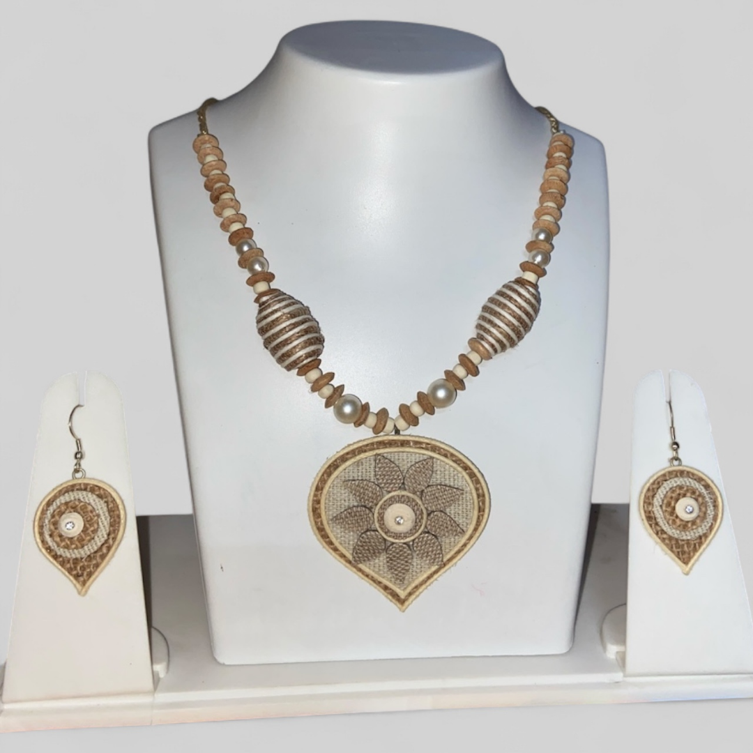 Handcrafted Jute Necklace Set for Women - Beige Color