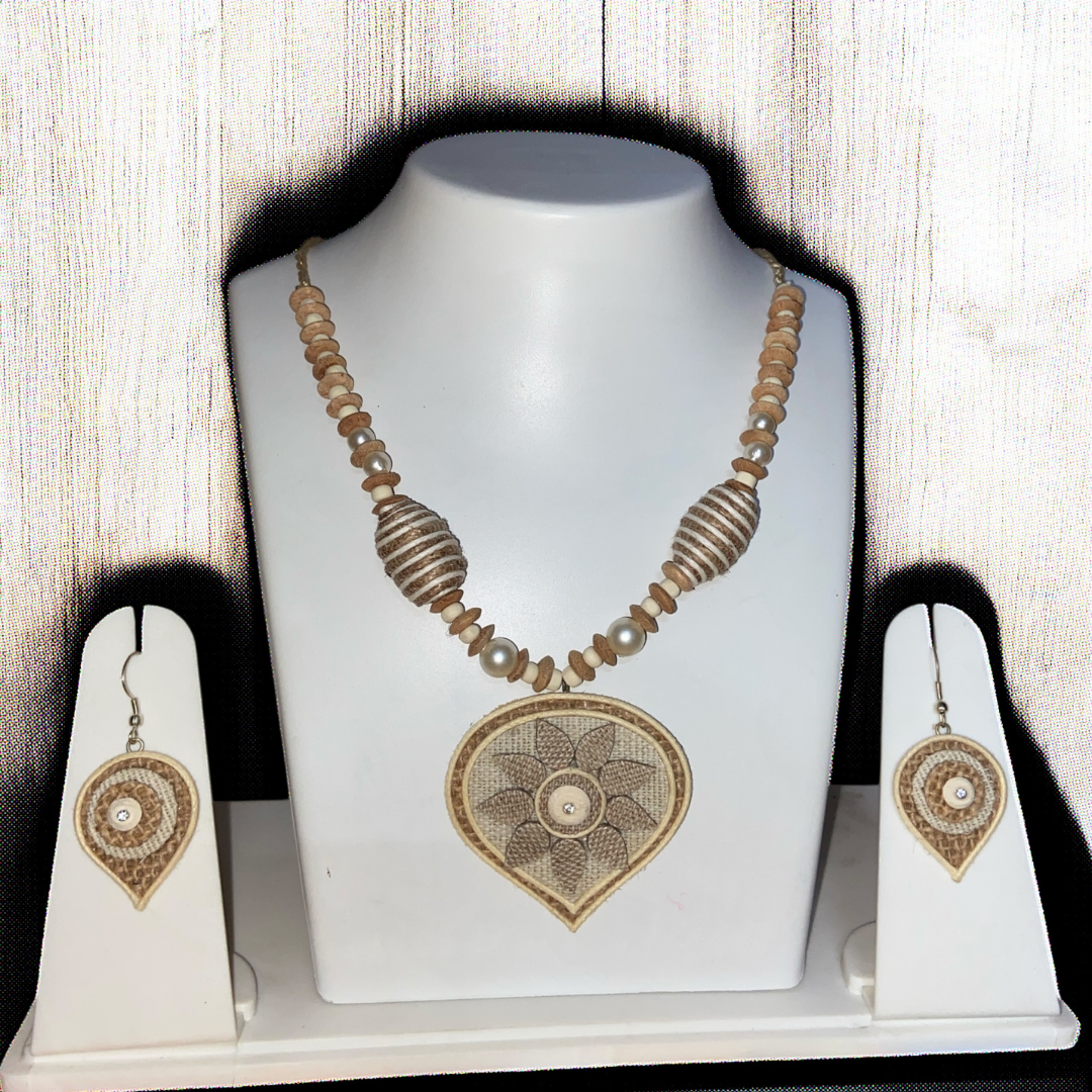 Handcrafted Jute Necklace Set for Women - Beige Color