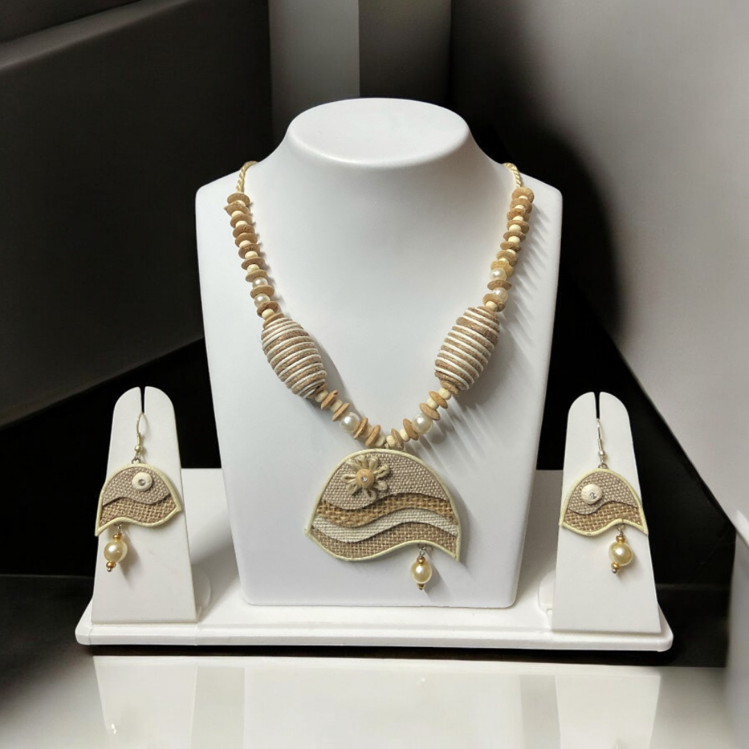 Handcrafted Beige Jute Necklace Set for Women
