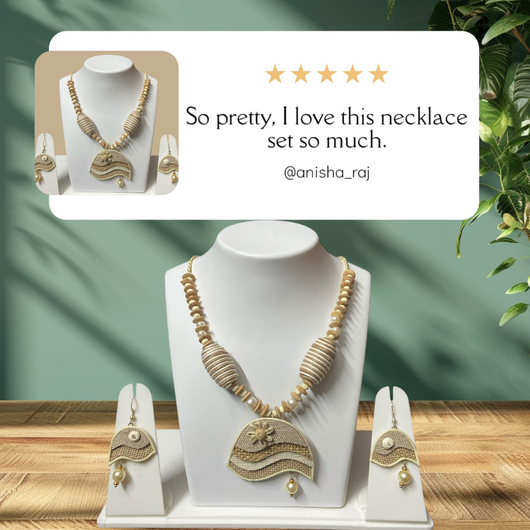 Handcrafted Beige Jute Necklace Set for Women