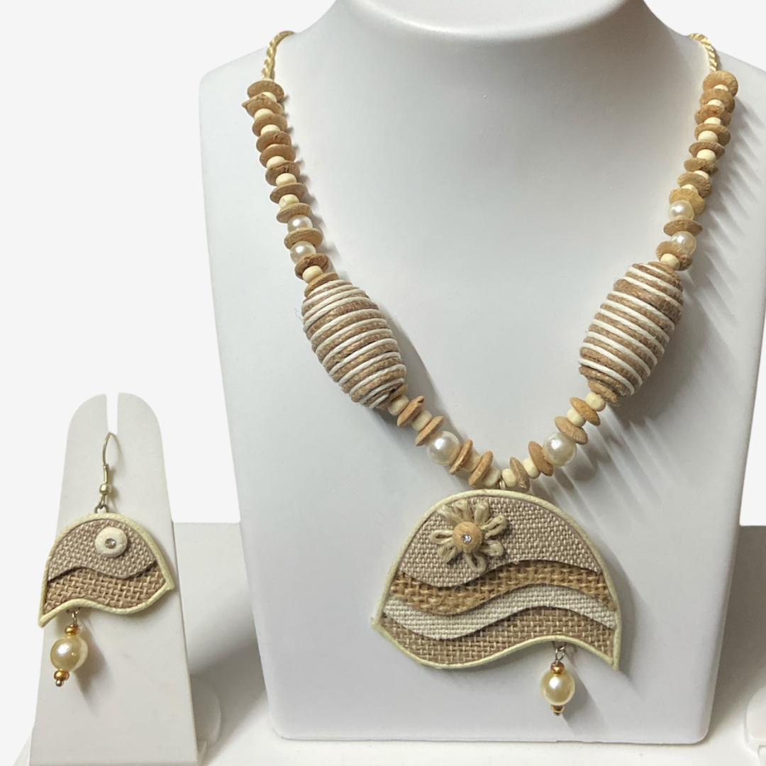 Handcrafted Beige Jute Necklace Set for Women