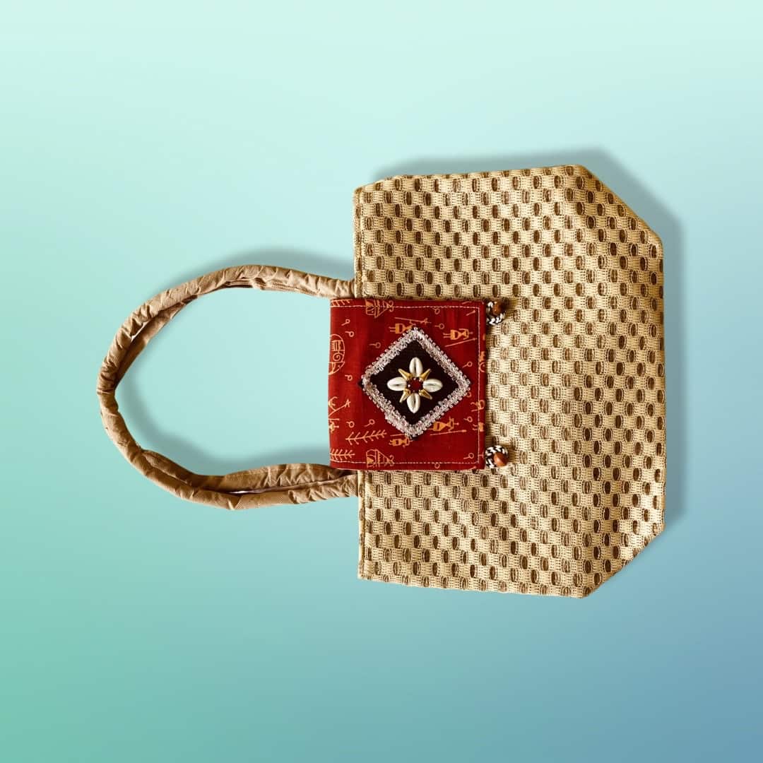 Jute Handbag With Beads Patchwork - Women Handbag - Shopping Handbag