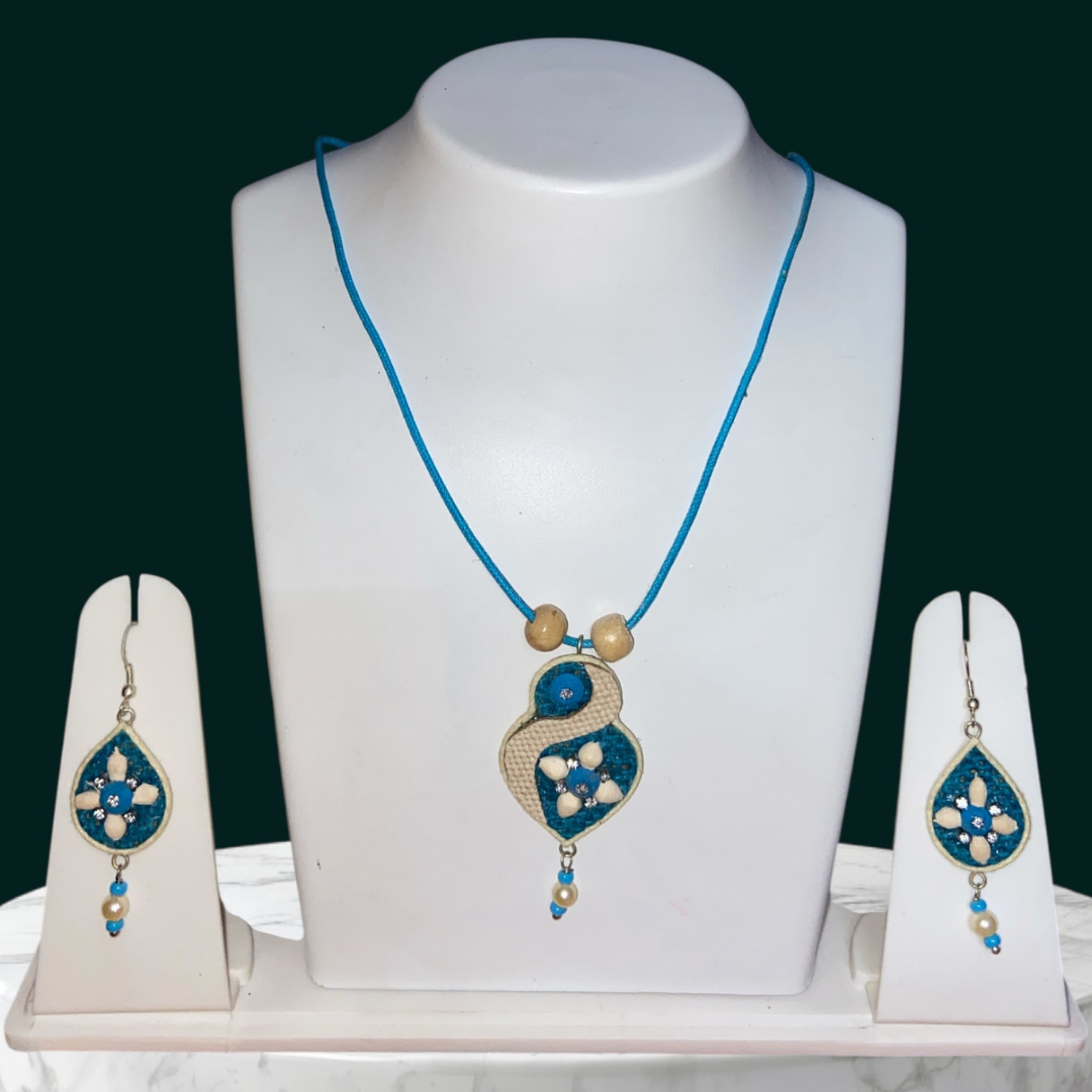 Handcrafted Jute Necklace Set for Women - Blue - Small