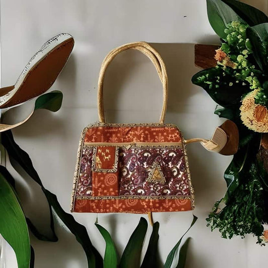 Handprinted Women Handbag - Shopping Handbag - Jute Handbag - Shoulder Bag