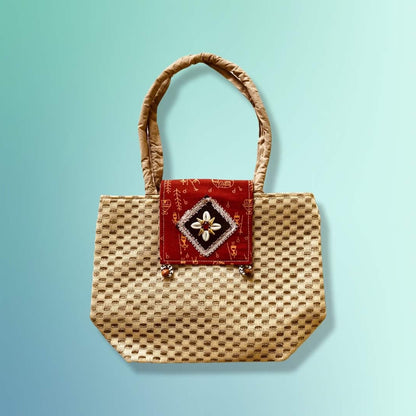 Jute Handbag With Beads Patchwork - Women Handbag - Shopping Handbag