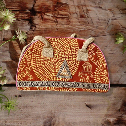 Handprinted Women Handbag - Shopping Handbag - Jute Travel Handbag - Small Hand Bag